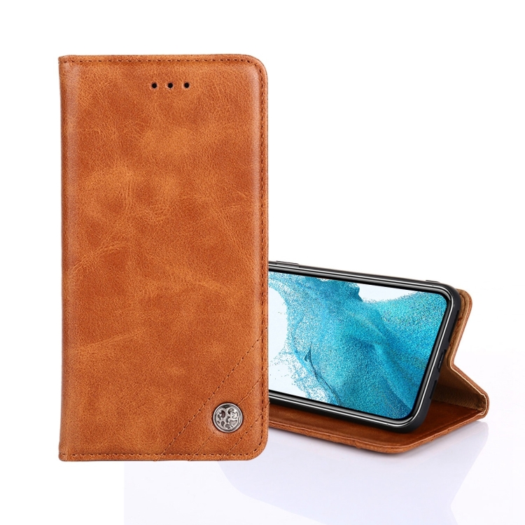 

For Samsung Galaxy S22+ 5G Non-Magnetic Retro Texture Horizontal Flip Leather Case with Holder & Card Slots & Wallet(Brown)