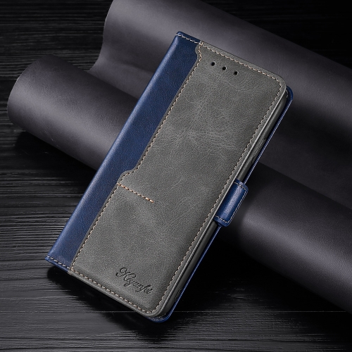 

For Samsung Galaxy S22+ 5G Retro Texture Contrast Color Side Buckle Horizontal Flip Leather Case with Holder & Card Slots & Wallet(Blue + Grey)