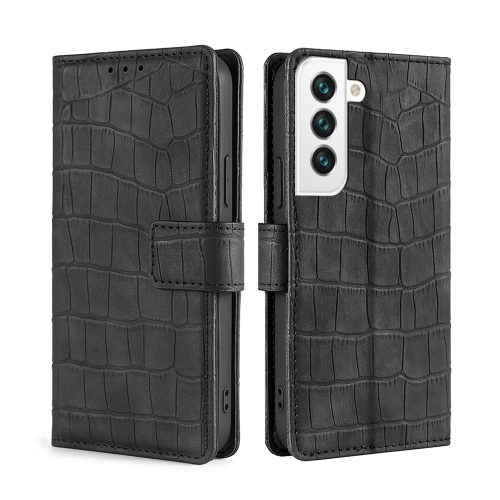 

For Samsung Galaxy S22+ 5G Skin Feel Crocodile Texture Magnetic Clasp Horizontal Flip PU Case with Holder & Card Slots & Wallet(Black)