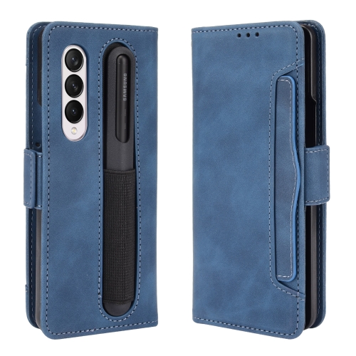 

For Samsung Galaxy Z Fold3 5G Skin Feel Calf Pattern Horizontal Flip Leather Case with Holder & Card Slots & Photo Frame & Pen Slot(Blue)