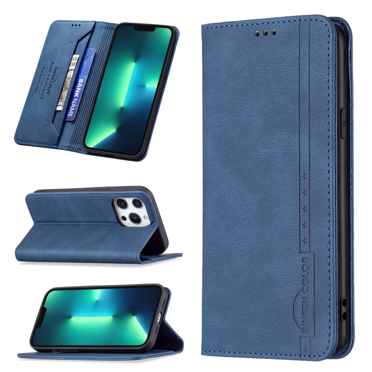 

Magnetic RFID Blocking Anti-Theft Leather Case with Holder & Card Slots & Wallet For iPhone 13 Pro(Blue)