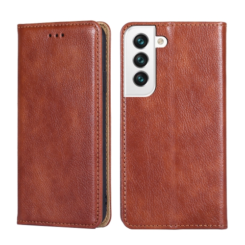 

For Samaung Galaxy S22 5G Pure Color Magnetic Horizontal Flip Leather Case with Holder & Card Slot & Wallet(Brown)