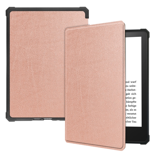 

For Amazon Kindle Paperwhite 2021 Solid Color Voltage Caster Texture TPU Horizontal Flip Tablet Leather Case with Sleep / Wake-up Function(Rose Gold)