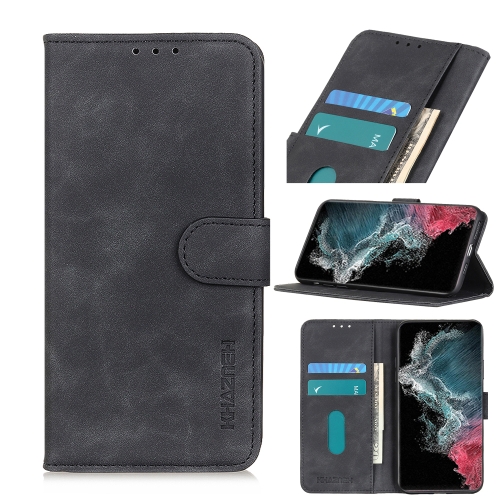 

For Samsung Galaxy S22 Ultra 5G KHAZNEH Retro Texture PU + TPU Horizontal Flip Leather Case with Holder & Card Slots & Wallet(Black)