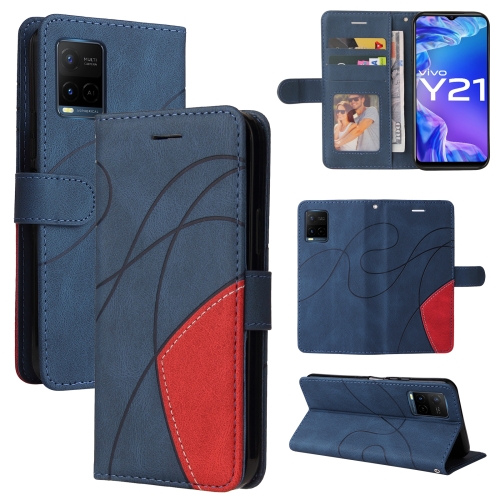 For vivo Y21 2020/Y21s/Y33s Dual-color Splicing Horizontal Flip PU Leather Case with Holder & Card Slots & Wallet(Blue)