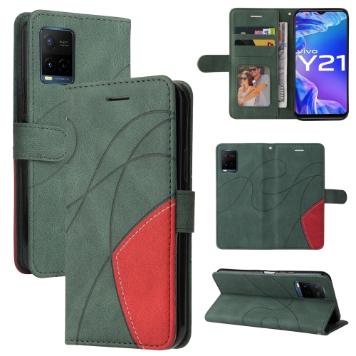 

For vivo Y21 2020/Y21s/Y33s Dual-color Splicing Horizontal Flip PU Leather Case with Holder & Card Slots & Wallet(Green)