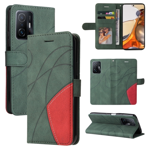 

For Xiaomi 11T / 11T Pro Dual-color Splicing Horizontal Flip PU Leather Case with Holder & Card Slots & Wallet(Green)