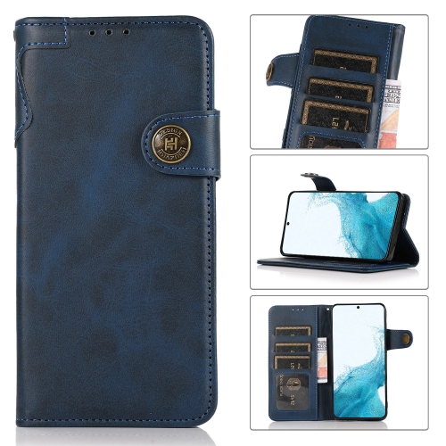 

For Samsung Galaxy S22 5G KHAZNEH Dual-Splicing Cowhide Texture Horizontal Flip Leather Case with Holder & Card Slots & Wallet & Lanyard(Blue)