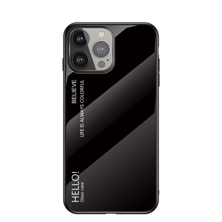 

Gradient Color Painted TPU Edge Glass Case For iPhone 13 Pro(Elegant Black)