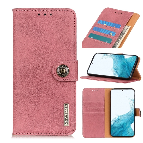 

For Samsung Galaxy S22 5G KHAZNEH Cowhide Texture Horizontal Flip Leather Case with Holder & Card Slots & Wallet(Pink)