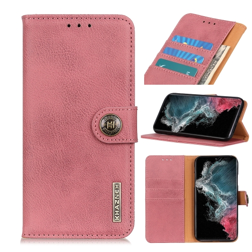 

For Samsung Galaxy S22 Ultra 5G KHAZNEH Cowhide Texture Horizontal Flip Leather Case with Holder & Card Slots & Wallet(Pink)