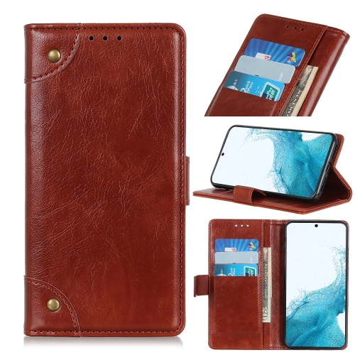

For Samsung Galaxy S22 5G Copper Buckle Nappa Texture Horizontal Flip Leather Case with Holder & Card Slots & Wallet(Brown)