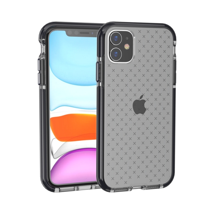 

For iPhone 11 Grid Pattern Shockproof Transparent TPU Protective Case(Black)