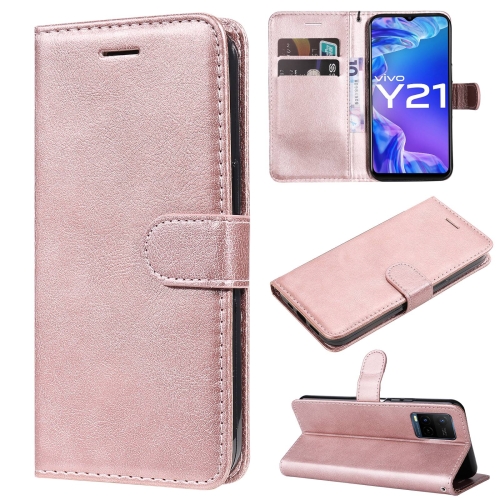 

For vivo Y21 2021 / Y21s / Y33s Pure Color Horizontal Flip Leather Case with Holder & Card Slots & Wallet & Lanyard(Rose Gold)