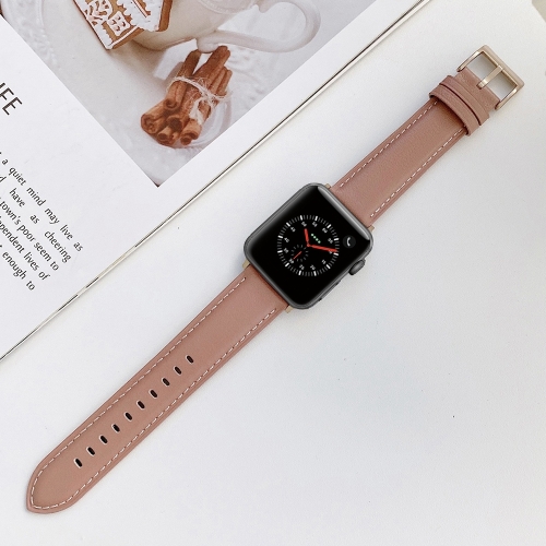 

Sewing Leather Replacement Strap Watchband For Apple Watch Series 7 41mm / 6&SE&5&4 40mm / 3&2&1 38mm(Light Brown)