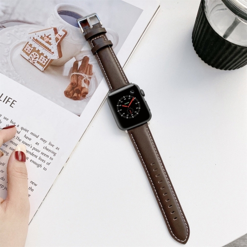 

Sewing Leather Replacement Strap Watchband For Apple Watch Series 7 41mm / 6&SE&5&4 40mm / 3&2&1 38mm(Dark Brown)