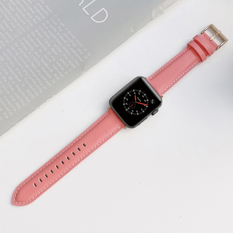 

Sewing Leather Watch Band For Apple Watch Series 7 41mm / 6&SE&5&4 40mm / 3&2&1 38mm(Pink)