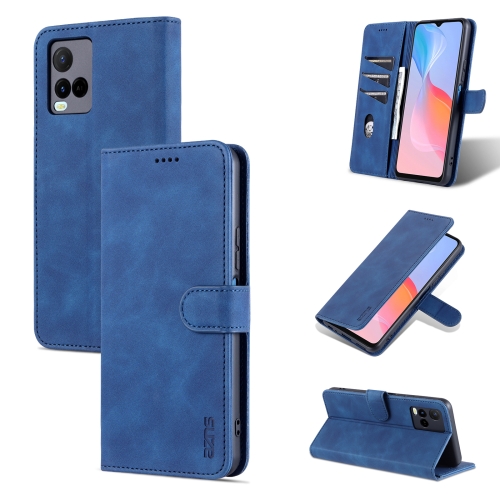 

For vivo Y21 / Y33S AZNS Skin Feel Calf Texture Horizontal Flip Leather Case with Card Slots & Holder & Wallet(Blue)