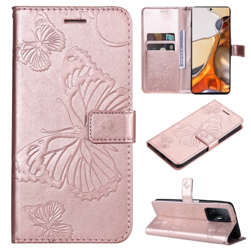 

For Xiaomi Mi 11T / 11T Pro Pressed Printing Butterfly Pattern Horizontal Flip PU Leather Case with Holder & Card Slots & Wallet & Lanyard(Rose Gold)