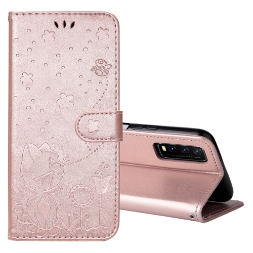 

For vivo Y20 / Y20a / Y20s Cat Bee Embossing Pattern Shockproof Horizontal Flip Leather Case with Holder & Card Slots & Wallet(Rose Gold)