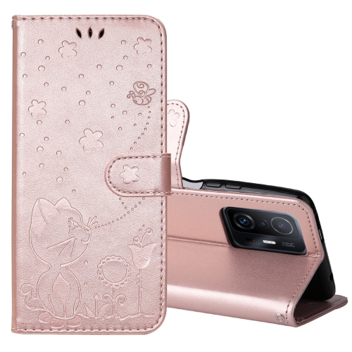 

For Xiaomi Mi 11T / 11T Pro Cat Bee Embossing Pattern Shockproof Horizontal Flip Leather Case with Holder & Card Slots & Wallet(Rose Gold)