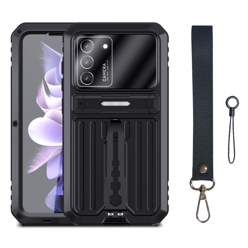 

For Samsung Galaxy S21 FE Armor Shockproof Splash-proof Dust-proof Phone Case with Holder(Black)