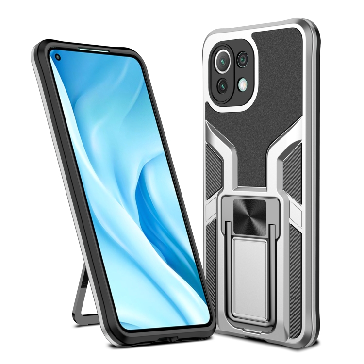 

For Xiaomi Mi 11 Lite Armor 2 in 1 PC + TPU Magnetic Shockproof Case with Foldable Holder(Silver)