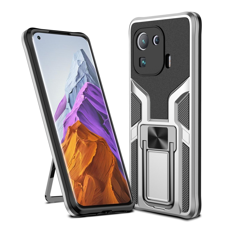 

For Xiaomi Mi 11 Pro Armor 2 in 1 PC + TPU Magnetic Shockproof Case with Foldable Holder(Silver)
