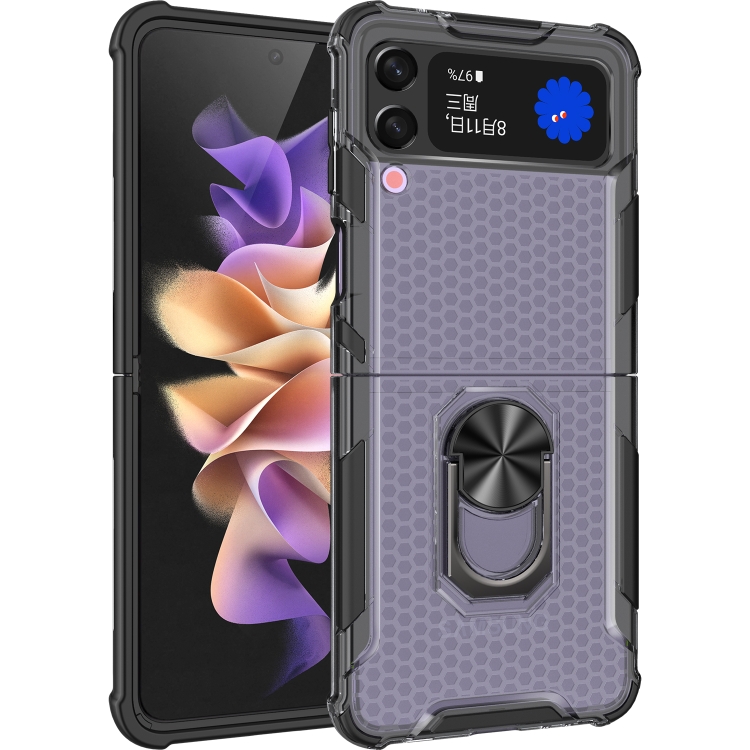 

For Samsung Galaxy Z Flip3 5G Honeycomb PC + TPU Shockproof Case with Ring Holder(Black)