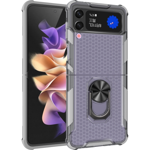 

For Samsung Galaxy Z Flip3 5G Honeycomb PC + TPU Shockproof Case with Ring Holder(Grey)