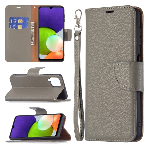 

For Samsung Galaxy A22 4G Litchi Texture Pure Color Horizontal Flip Leather Phone Case with Holder & Card Slots & Wallet & Lanyard(Grey)