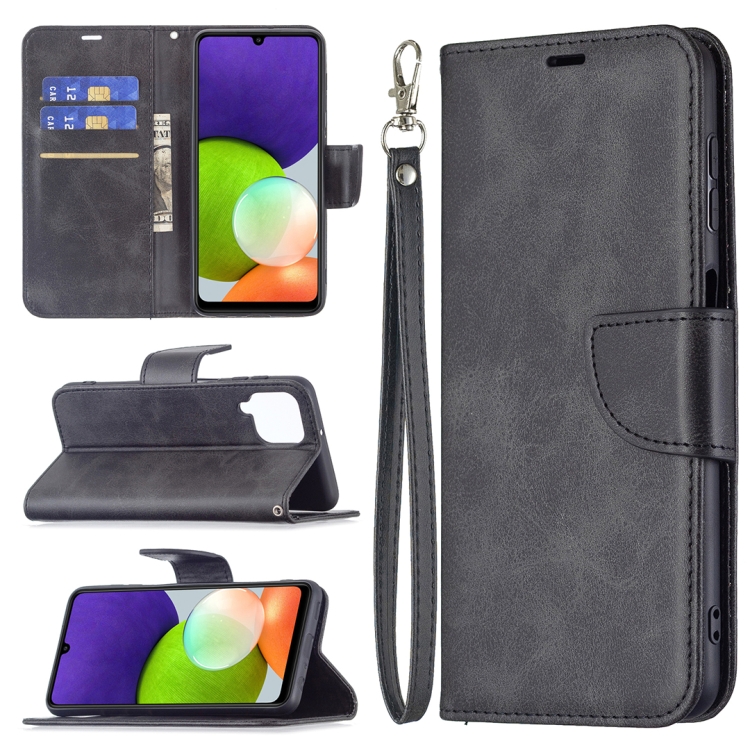 

For Samsung Galaxy A22 4G Retro Lambskin Texture Pure Color Horizontal Flip Leather Phone Case with Holder & Card Slots & Wallet & Lanyard(Black)