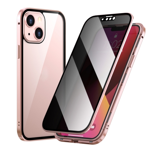

Anti-peeping Magnetic Metal Frame Double-sided Tempered Glass Phone Case For iPhone 13(Pink)