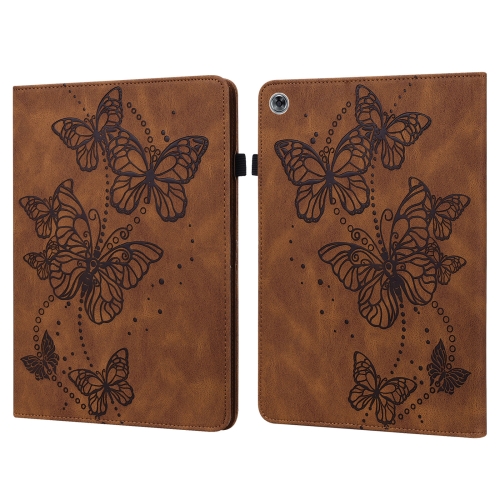 

For Huawei MediaPad M5 Lite 10 inch Embossed Butterfly Pattern Horizontal Flip Leather Tablet Case(Brown)