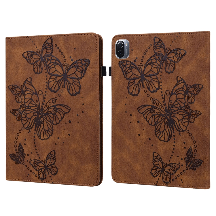 

For Xiaomi Pad 5 / 5 Pro Embossed Butterfly Pattern Horizontal Flip Leather Tablet Case(Brown)