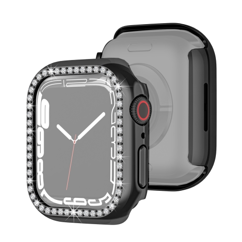 

Electroplating PC Single Row Diamond Protective Case For Apple Watch Series 7 41mm(Black)