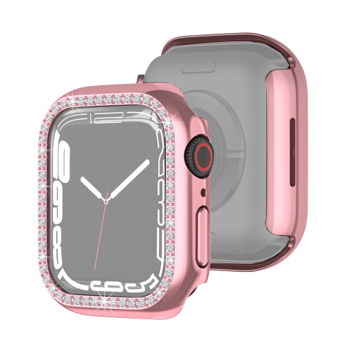 

Electroplating PC Single Row Diamond Protective Case For Apple Watch Series 7 41mm(Rose Pink)