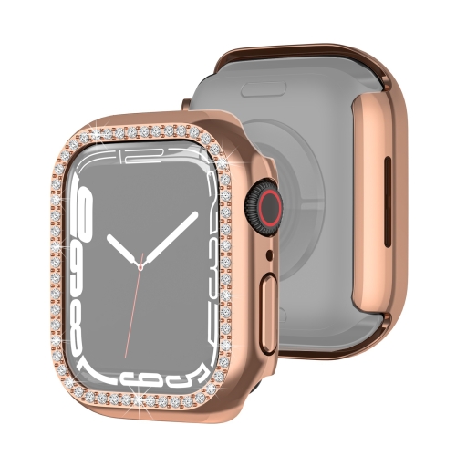 

Electroplating PC Single Row Diamond Protective Case For Apple Watch Series 7 41mm(Rose Gold)