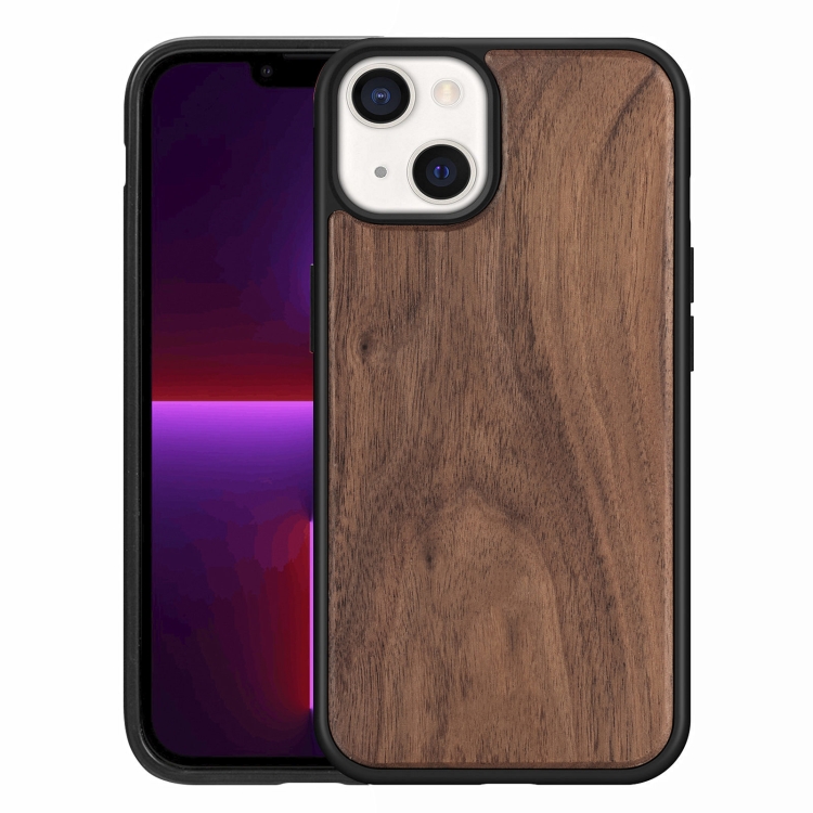 

Wood Veneer TPU Shockproof Phone Case For iPhone 13 mini(Walnut)