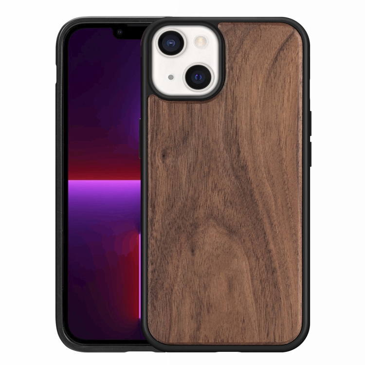 

For iPhone 13 Wood Veneer TPU Shockproof Phone Case(Walnut)