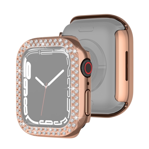 

Electroplating PC Double Rows Diamond Protective Case For Apple Watch Series 7 41mm(Rose Gold)