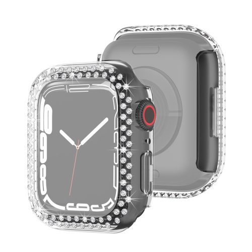 

Electroplating PC Double Rows Diamond Protective Case For Apple Watch Series 7 41mm(Transparent)