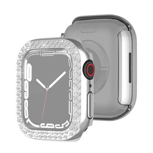 

Electroplating PC Double Rows Diamond Protective Case For Apple Watch Series 7 41mm(Silver)