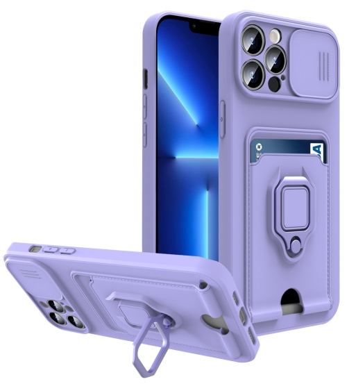 

Sliding Camera Cover Design TPU Shockproof Phone Case with Holder & Card Slots For iPhone 11(Purple)