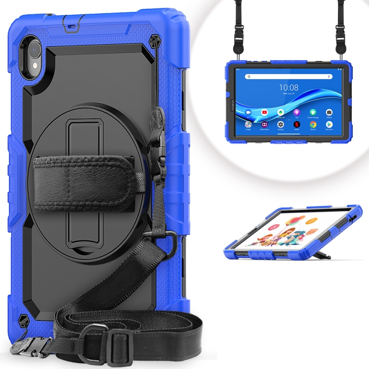 

For Lenovo Tab M10 HD TB-X306X Shockproof Colorful Silicone + PC Protective Tablet Case with Holder & Shoulder Strap & Hand Strap(Blue)