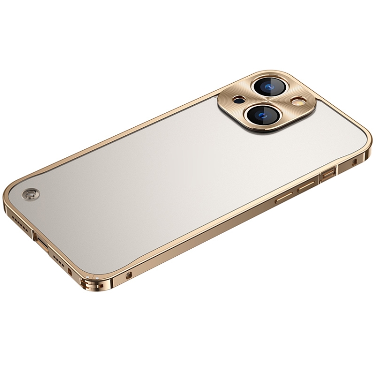 

For iPhone 13 Metal Frame Frosted PC Shockproof Phone Case(Gold)