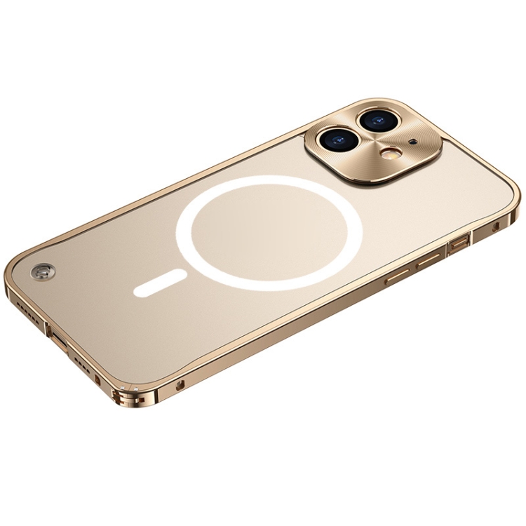 

For iPhone 12 Metal Frame Frosted PC Shockproof Magsafe Case(Gold)