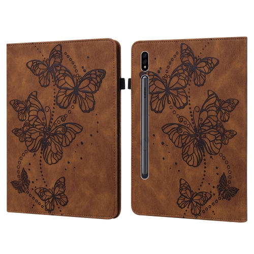 

For Samsung Galaxy Tab S7 T870/T875/T876B Embossed Butterfly Pattern Horizontal Flip Leather Tablet Case(Brown)