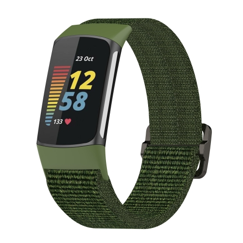 

For Fitbit Charge 5 Elastic Nylon Braid Watch Band(Army Green)