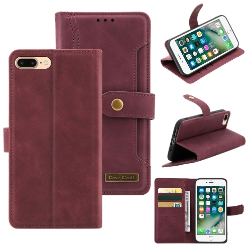 

Copper Buckle Horizontal Flip Leather Phone Case with Holder & Card Slots & Wallet For iPhone 8 Plus & 7 Plus(Maroon)